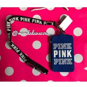 NWT💕VS PINK BLUE LOGO LANYARD ID HOLDER